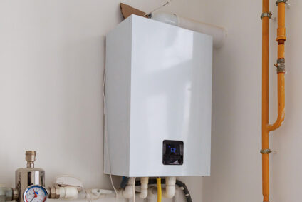 New tankless water heater in a residential home.