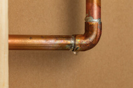 Copper plumbing line leaking at the joint.