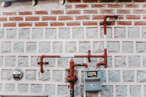 Plumbing with water meter and valves