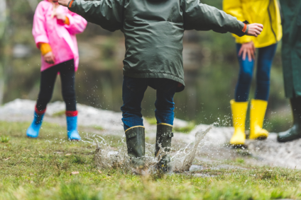 Kids jumping in puddles