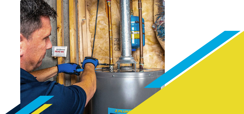 Z PLUMBERZ of Central Long Island technician fixing water heater